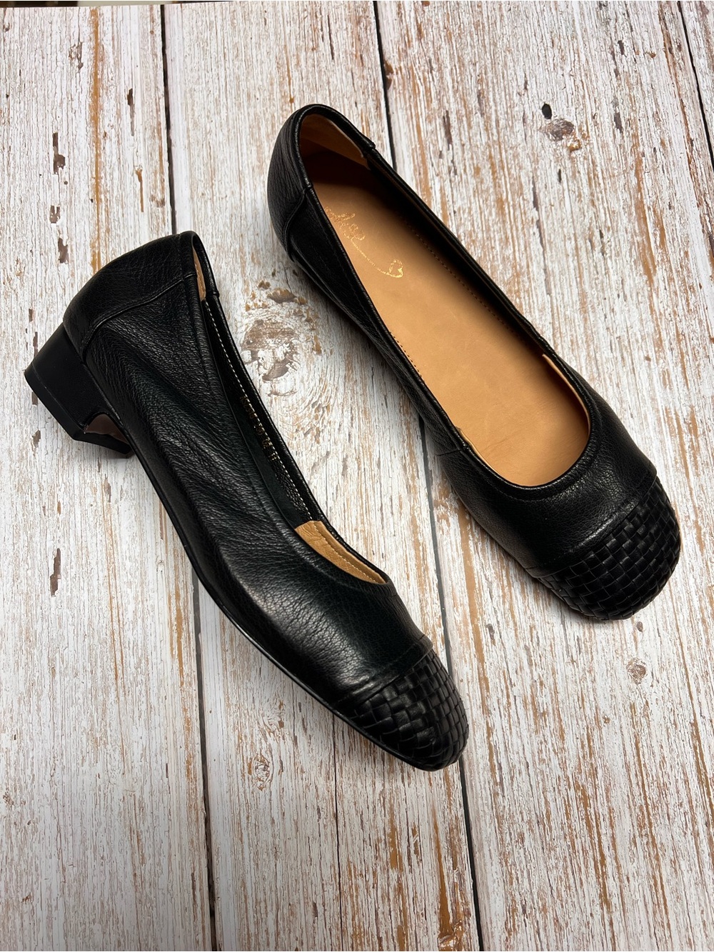 Classic Black Leather Women's Low Heel Flats